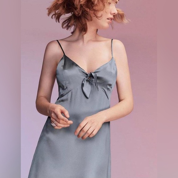 Reformation Aruba Mini Dress Blue 100% silk Slip Bow Tie Front Size 4 Sexy - Picture 3 of 8